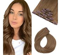 Elailite Remy Human Hair Extensions in capelli veri, con clip, 5 pezzi, capelli veri, lisci, 35 cm, 60 g, #06, marrone chiaro