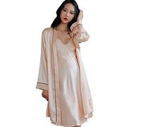 Elaineeu Vestaglie da donna Kimono da donna in due pezzi sexy in pizzo set confortevole casa, Champagne, XXL