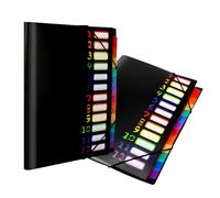 Elalove 2pc A4 Cartella Portadocumenti a 12 Scomparti Arcobaleno, Porta Documenti in PP con Bordo Colorato e Legatura in Corda, Raccoglitore Documenti Nero per Ufficio Scuola