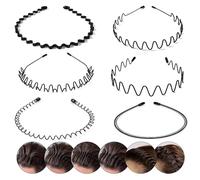 Elalove 6 Pezzi Cerchietti per Capelli in Metallo a Onda, Fasce Elastiche Unisex per Uomo e Donna, Design Antiscivolo per Sport, Yoga e Stile Quotidiano