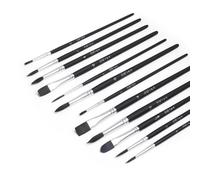 Elan Set Pennelli Acquerello, 12 Pezzi Manico Corto Sintetico Tipo Martora, Pennelli Lingua di Gatto, Piatto, Tondo e Liner per Pittura ad Acquerello