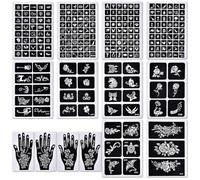 eLander Kit di stencil per tatuaggi all'henné, 247 pezzi, 14 fogli per tatuaggi temporanei all'henné, per mani, braccia e body art, perfetti per feste, festival e body painting fai da te, per donne e