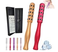 Elarique Face Roller, Elarique Glow Sculpting - Beauty Roller, Facelift Pro Rollers, Uplifting Facial Massaging Beauty Tool, Germanium Stones Face Tool, For Up Lifting And Skin Care (Gold+Red)
