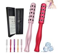 Elarique Face Roller, Elarique Glow Sculpting - Beauty Roller, Facelift Pro Rollers, Uplifting Facial Massaging Beauty Tool, Germanium Stones Face Tool, For Up Lifting And Skin Care (Pink+Red)