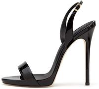 elashe Donna Sandali in Pelle Lucida Slingback Tacco a Spillo 12 cm Punta Rotonda con Fascia Posteriore Eleganti per Estate Feste e Notti di Matrimonio