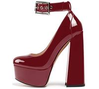 elashe-Scarpe da Donna - 16CM Scarpe col Tacco Blocco Alto- Cinturino alla Caviglia- Scarpe con Plateau Bordeaux EU36