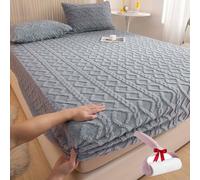 Elastic Bed Sheets,Flannel Velvet Bed Sheet,Solid Flannel Velvet Fleece Fluffy Fuzzy Warm Bedspread,Soft Breathable Dirt-Proof Elastic Bed Sheets King Size (Gray, Pillowcase*2)