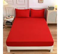 Elastic Lenzuolo sotto Coprimaterasso Tinta Unita, Chickw11 100% Poliestere Materiale per Lenzuolo profondità 27cm - Letto Singolo Doppio - Vari Stile (120x200x27cm,Rosso)