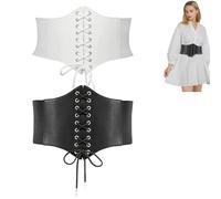 Elastica Cintura Legata Corsetto,Cintura Elastica Corsetto con Lacci,Donna Elastica Cintura Legata,Larga Elastico Legato Waspie,Cintura Nera a Corsetto Donna Cintura, Lacci Corsetto Cintura 2PC