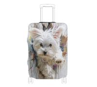 Elastiche grandi coperture per bagagli Resistente ai graffi Fit carry on valigia copertura accessorio da viaggio Fit 18-32 Inch Bagagli, carino, corsa, 3d, maltese, cane, bianco, M 22-24 in