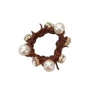 Elastici capelli con perle 2 fascette for capelli con tesa di perle for donna, elastici strass glitterati, corda stile retrò(Brown)