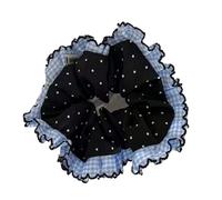 Elastici Capelli Donna 1PC Blue Plaid & Polka Dot Lace Hair Scrunchie, Black Polka Dot Hair Scrunchie/Hair Tie/Hair Elastic For Top Knot