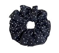 Elastici Capelli Donna 21cm Oversized Double Layer Black White Polka Dots Scrunchies Elegant Women Chiffon Elastic Hair Bands Girls Ties Ropes(Black)