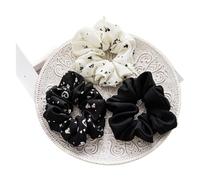 Elastici Capelli Donna Confezione da 3 grandi elastici for capelli in chiffon con stampa floreale, fascia elastica for, fermaglio for coda di cavallo(White black)