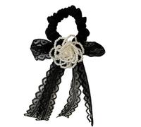 Elastici Capelli Donna Elegant Pearl Lace Ribbon Scrunchie Set