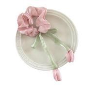 Elastici Capelli Donna Fasce for capelli carine da donna e da ragazza, eleganti, a tulipano, con fermaglio for coda di cavallo, fiocco, accessori for capelli Chouchou(Pink silk)