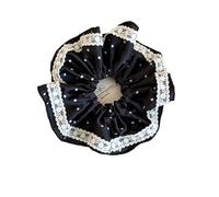 Elastici for capelli in raso a pois e pizzo for donna, grandi, in tessuto plissettato, elastici for coda di cavallo Sweet Gemtle, accessori for le feste(Black)