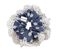 Elastici in pizzo con fiori ricamati blu denim da 14 cm for donna Ragazza dolce e adorabile corda for la testa(DEEP BLUE)
