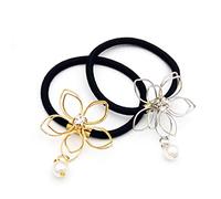 Elastici per capelli, accessori per capelli, motivo floreale cavo, anello per capelli con perle, alla moda, corda per la testa, per donna, 2 pezzi, colore: nero/argento
