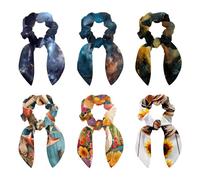 Elastici per capelli con fiocco, 6 pezzi, graziosi elastici per orecchie da coniglio, blu galassia da nuoto, squalo, fiocco, per coda di cavallo, per donne e ragazze