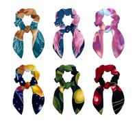 Elastici per capelli con fiocco, 6 pezzi, graziosi elastici per orecchie da coniglio, motivo fenicottero galassia, elastici per capelli con fiocco, per donne e ragazze