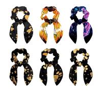 Elastici per capelli con fiocco, 6 pezzi, graziosi elastici per orecchie da coniglio, motivo geometrico, girasoli, elastici per capelli con fiocco, per donne e ragazze