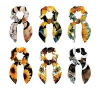 Elastici per capelli con fiocco, 6 pezzi, graziosi elastici per orecchie da coniglio, motivo girasole, elastici per capelli con fiocco, per coda di cavallo, per donne e ragazze