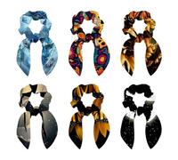 Elastici per capelli con fiocco, 6 pezzi, graziosi elastici per orecchie da coniglio, motivo teschio e fiori, elastici per coda di cavallo, per donne e ragazze