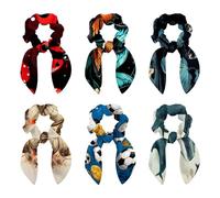 Elastici per capelli con fiocco, motivo floreale e farfalla, con orecchie da coniglio, 6 graziosi elastici con fiocchi per ragazze, nastri per capelli, corde elastiche per coda di cavallo, elastici