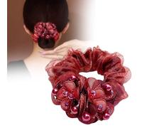 Elastici per capelli con fiori da donna, con strass, grandi elastici per capelli, con cristalli scintillanti, per feste e uso quotidiano, accessori per capelli (rosso)