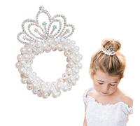 Elastici per capelli da bambina, con perline di perle, con corona, elastici per capelli, fascia elastica per coda di cavallo, accessori per capelli da principessa, diadema con cristalli lucidi (nuvola