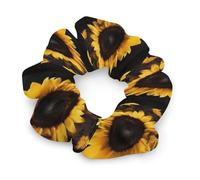 Elastici per capelli da donna con girasole su sfondo nero, nessun danno, morbidi elastici per capelli con motivi stampati alla moda, fasce per capelli in raso per coda di cavallo, chignon, allenamento