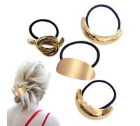 Elastici per capelli dorati in metallo, elastici per capelli con estremità | 4 elastici per capelli geometrici, da donna, per coda di cavallo, alla moda, elastici, dorati, stile retrò