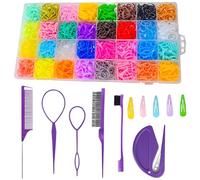 Elastici per capelli in 32 colori con strumenti per lo styling, elastici per capelli da bambina, accessori per capelli per ragazze e donne con clip per capelli a scatto, pettine per coda di spillo