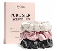 Elastici per capelli in seta da donna, 22 momme, 100% seta di gelso, per meno crespo e rottura, confezione da 3 elastici in raso più morbidi e durevoli (rosa, nero, champagne)