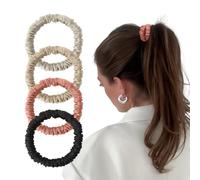 Elastici per capelli in seta di gelso, da donna, confezione da 4, antiscivolo, piccoli elastici in seta sottili, elastici per capelli in seta non danneggiano i capelli (bianco, rosa champion, nero)