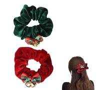 Elastici per capelli natalizi da donna, elastici per capelli natalizi, accessori per capelli da donna, elastici per capelli verdi e rossi, con campanella, per coda di cavallo, con fiocco, 2 pezzi