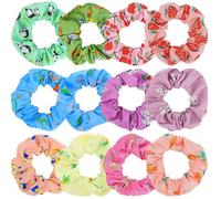Elastici per capelli per donne e ragazze, a tema frutta e animali, elastici per capelli, con fiocco in chiffon, morbidi elastici per capelli da donna, rosa, verde, blu, viola, confezione da 12