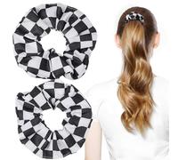 Elastico Chioma Donna a Scacchi Nero Bianco in Chiffon 2 Pezzi | Morbidi e Comodi, Elasticità Duratura, Adatti a Tutti i Chioma, per Lavoro e Vita Quotidiana