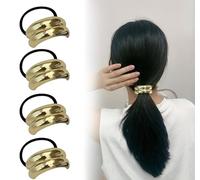 Elastico per capelli in metallo, coda di cavallo,fascia elastica per capelli ellittica alla moda, elastici per capelli elastici geometrici in metallo, fascia per temperamento retrò (Oro - B)