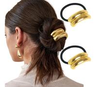 Elastico per capelli in metallo, color oro, motivo geometrico, alla moda, lucido, doppio arco ellisse, coda di cavallo, accessorio per capelli da donna (2 pezzi)