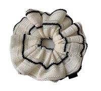 Elastico Per Capelli In Tessuto 1PC Autumn Winter Knitted Large Striped Hair Scrunchie - Elegant Style For Ponytail Or Bun(White)