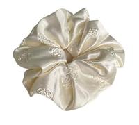 Elastico Per Capelli In Tessuto 2pc Cream White Satin Large Intestine Scrunchie Square Scarf Fashion Temperament Women's Hair Accessories(Color2 Scrunchie)