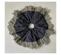 Elastico Per Capelli In Tessuto 2pc Denim Elegance ~ Gray Lace Large Scrunchie - Elegant Hair Accessory For Top Knots(Grey)