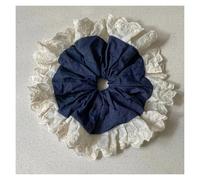 Elastico Per Capelli In Tessuto 2pc Denim Elegance ~ Gray Lace Large Scrunchie - Elegant Hair Accessory For Top Knots(White)