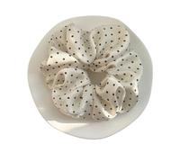 Elastico Per Capelli In Tessuto 2pc Dot Satin Scrunchies For Women White Big Hair Bands Elastic Silk Tie Girls Black Ponytail Holder Rope(White)