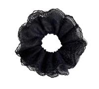 Elastico Per Capelli In Tessuto 2pc Embroidered Lace Solid Color Large Intestine Scrunchie Simple And Gentle Women's Versatile Ball Hair Accessories(Black)