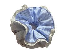 Elastico Per Capelli In Tessuto 2pc Light Blue Striped Bow Ribbon Large Intestine Scrunchie Salt Fresh All Seasons Versatile Women's Hair Accessories(Blue2)