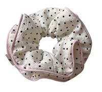 Elastico Per Capelli In Tessuto 2PC Polka Dot Fabric Scrunchies, Black & White With Pink Trim, Cute Retro-Style Hair Ties, Stylish Daily Wear Party(White)