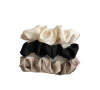Elastico Per Capelli In Tessuto 3/4/5 PCS Elastic Bands Elegant Solid Color Satin Pleated Scrunchies Woman Strong Ponytail Hair Ties Accessories(Color4-3PCS)